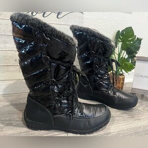 Sporto Thermolite Waterproof Faux Fur Lined Black Shiny Vinyl Winter Boots 8.5